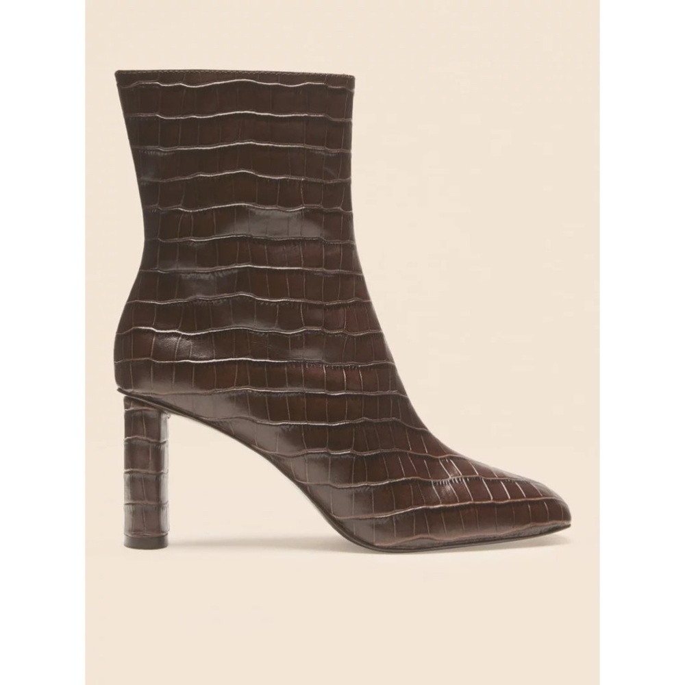 Reformation Brown Croc-Embossed Heeled Boots
